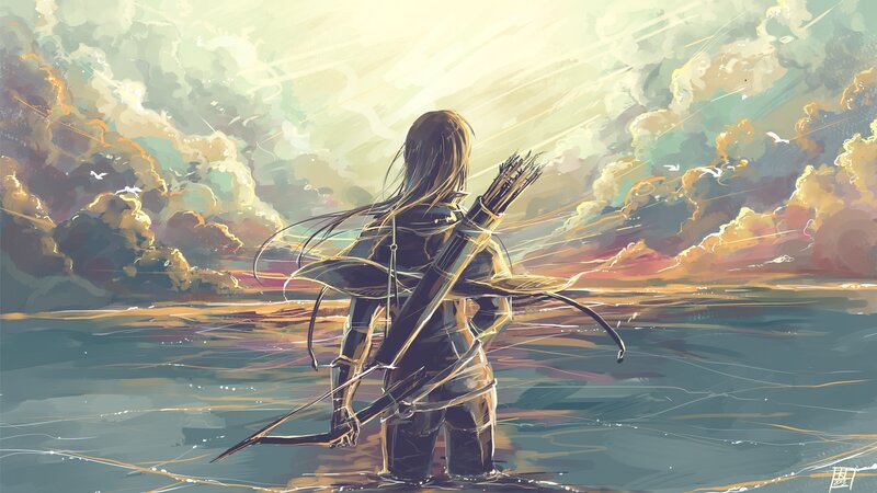 Archer Standing in Water — Blue
