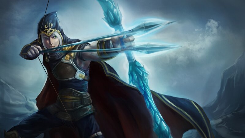 Archer with Glowing Bow — Blue, Dramatic, Digital Art