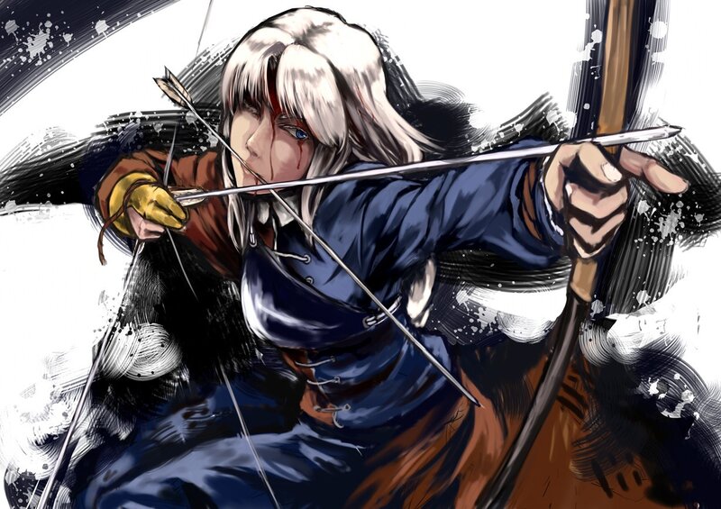 archer with white hair in action