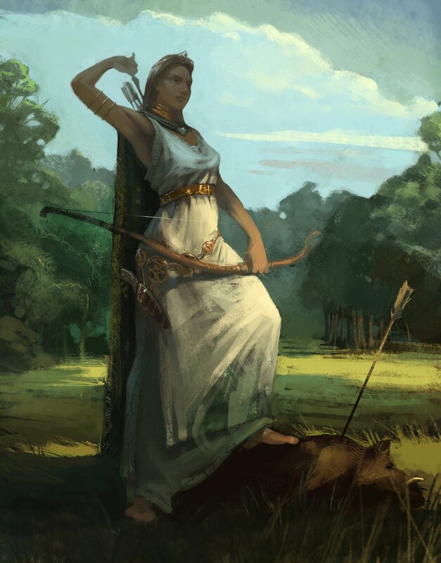 Archer woman in forest