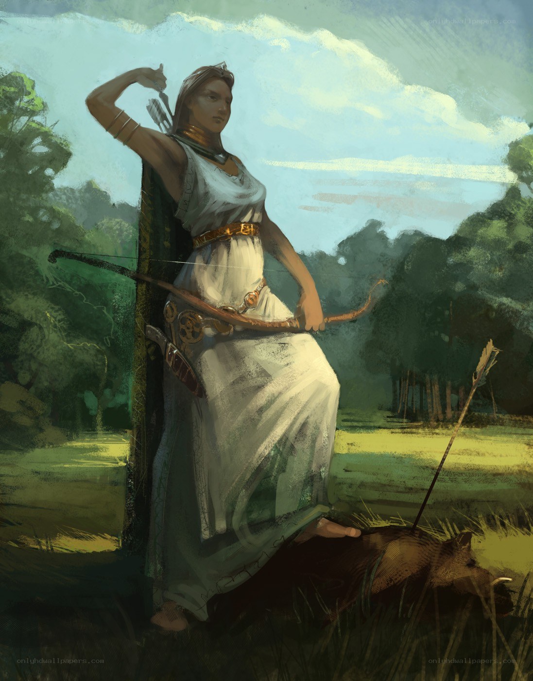 Archer woman in forest