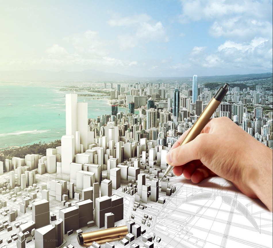 Architect drawing cityscape