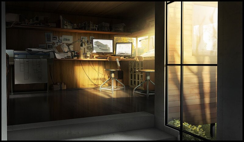 architect's studio at sunset