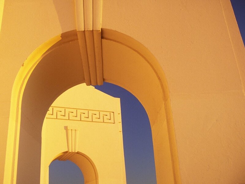 architectural arches at sunset