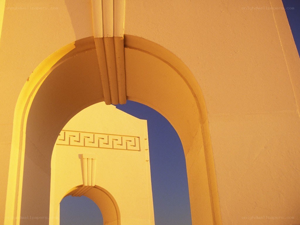 architectural arches at sunset