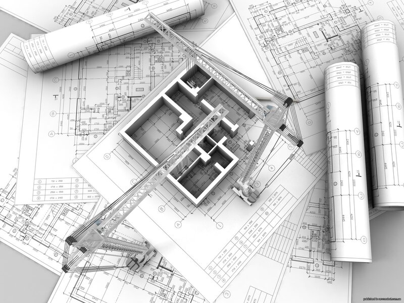 Architectural blueprints and model