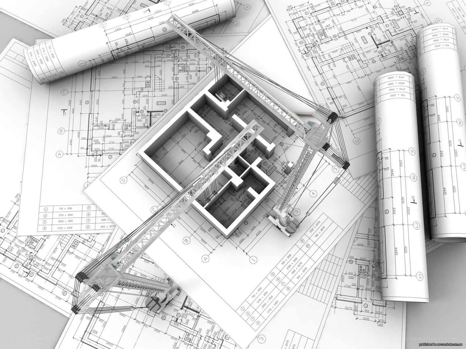 Architectural blueprints and model