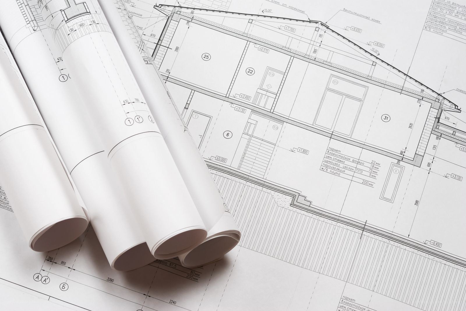 Architectural blueprints and rolls