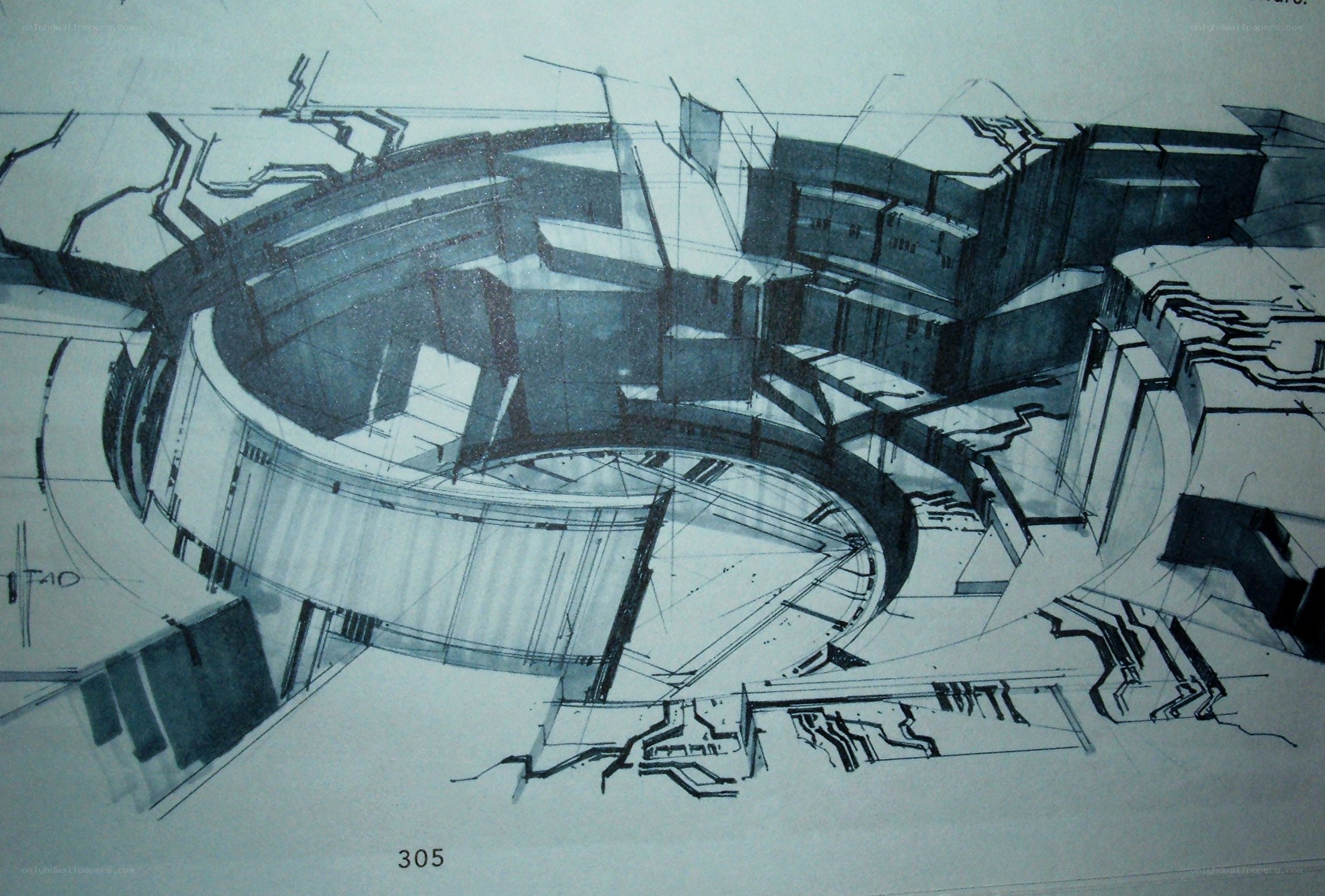Architectural sketch of a circular structure