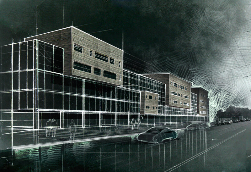 Architectural sketch of modern building