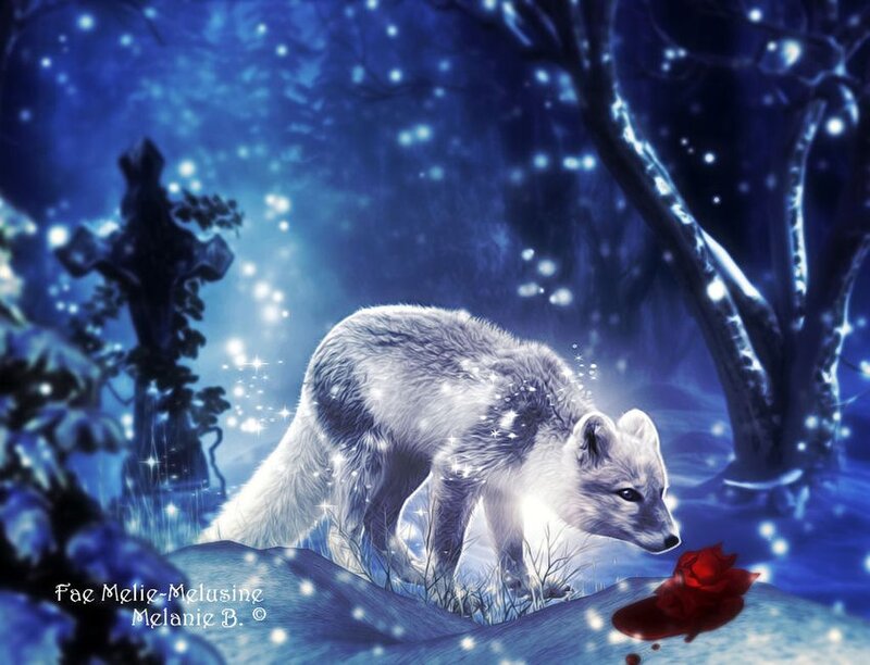 Arctic Fox in Snow — Blue, Mystical