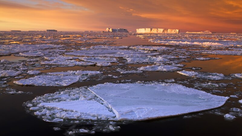 Arctic ice at sunset