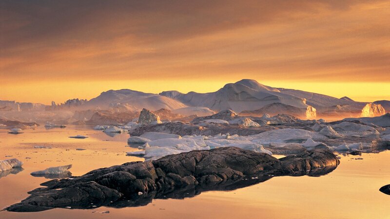 Arctic ice at sunset