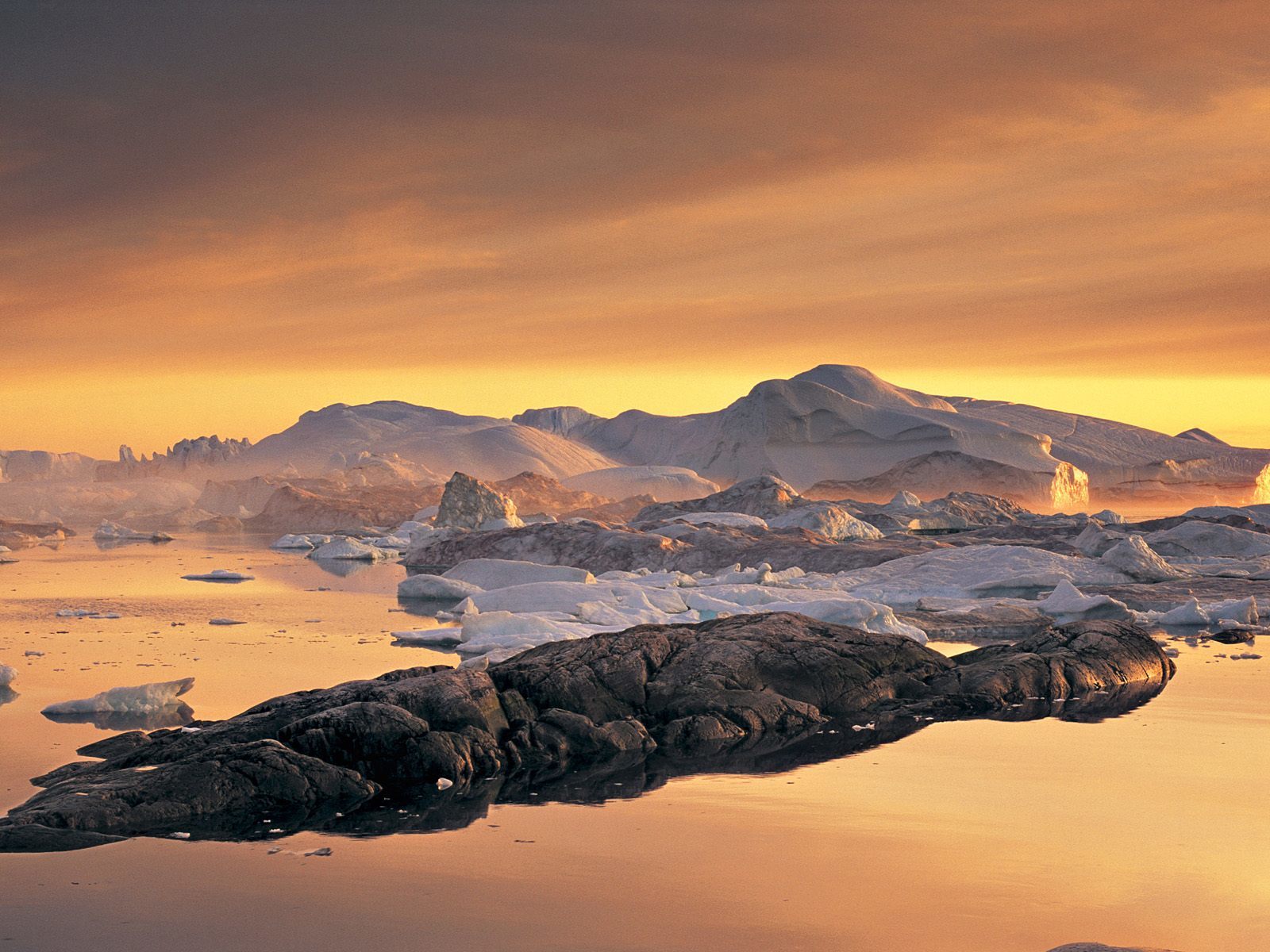 Arctic ice at sunset