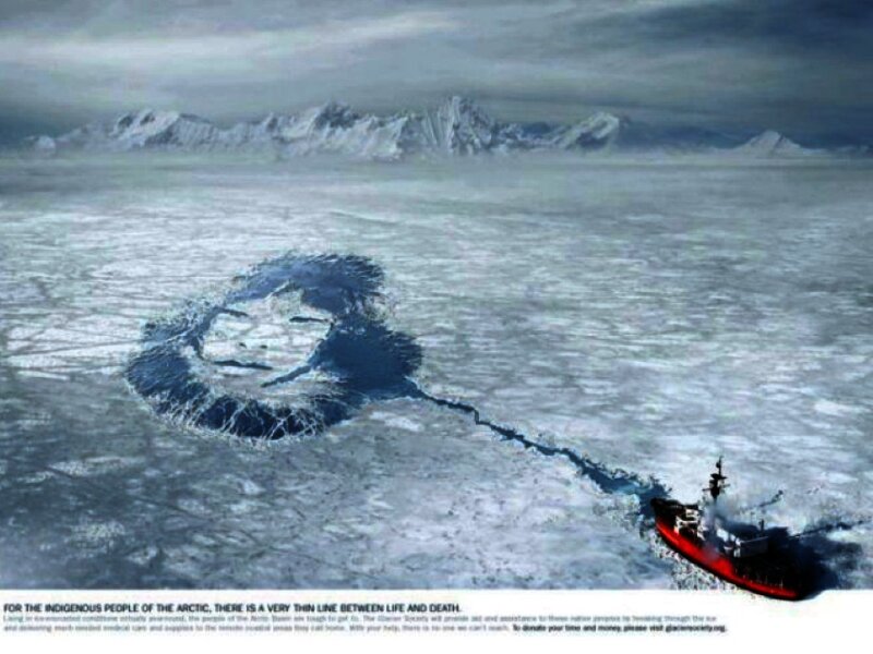 Arctic ice face and ship