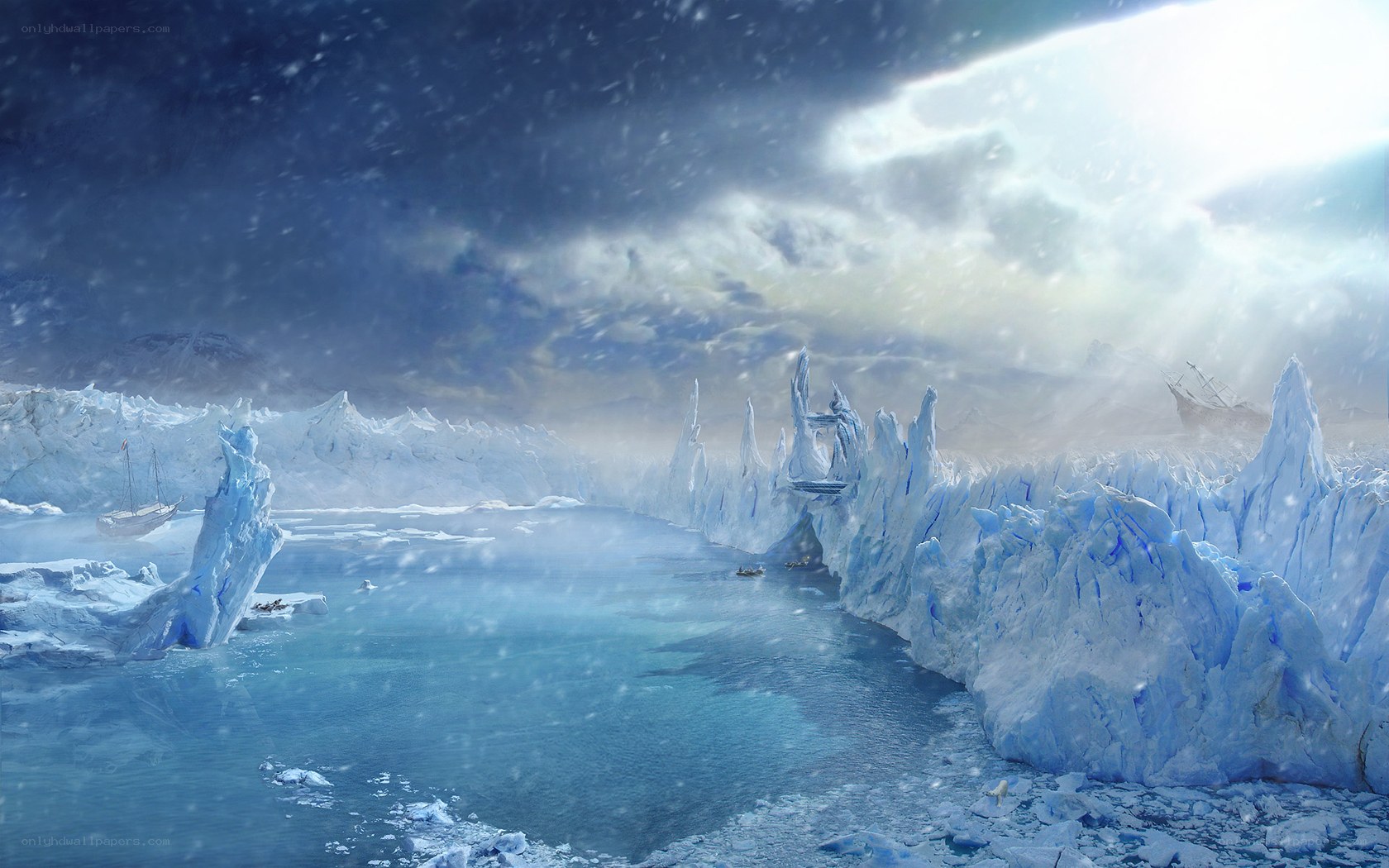 Arctic ice field with ships