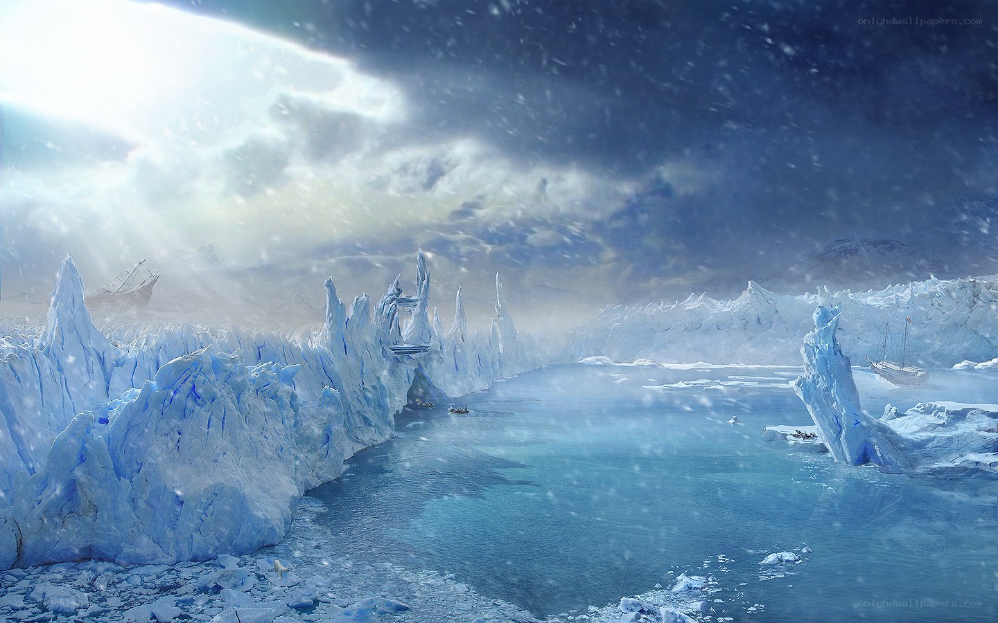 Arctic ice field with ships