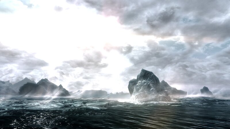 arctic ice fields under stormy sky
