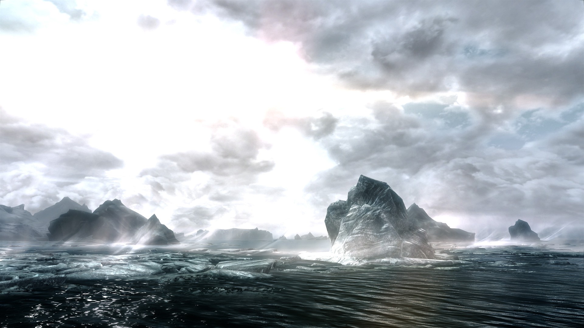arctic ice fields under stormy sky
