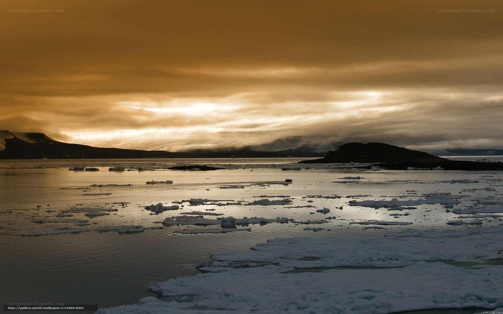 Arctic ice floes at sunset