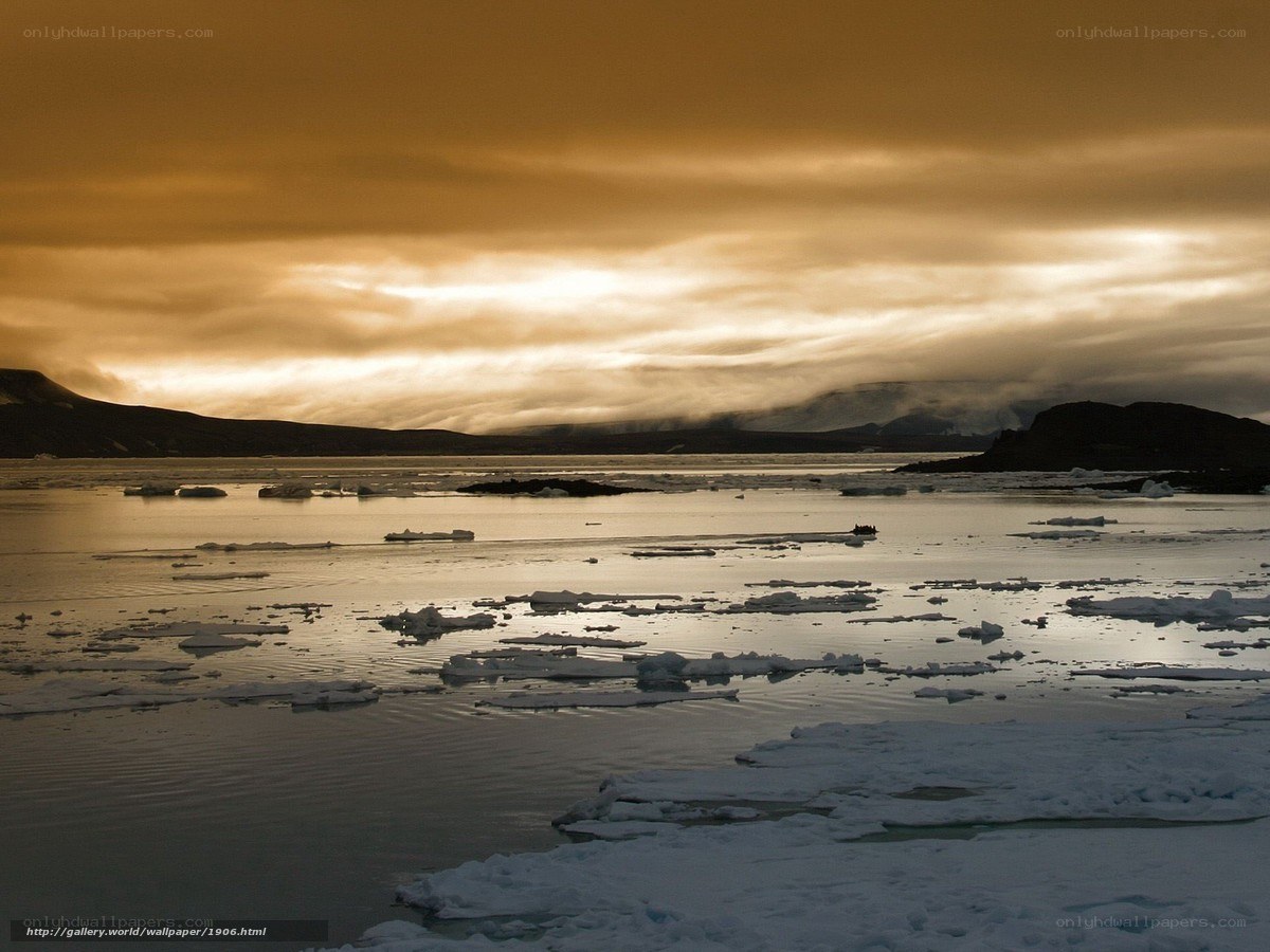 Arctic ice floes at sunset