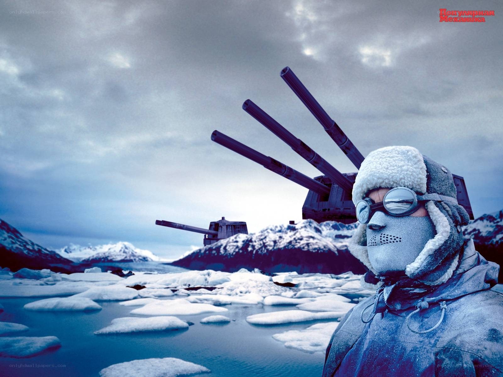 Arctic warship in icy landscape