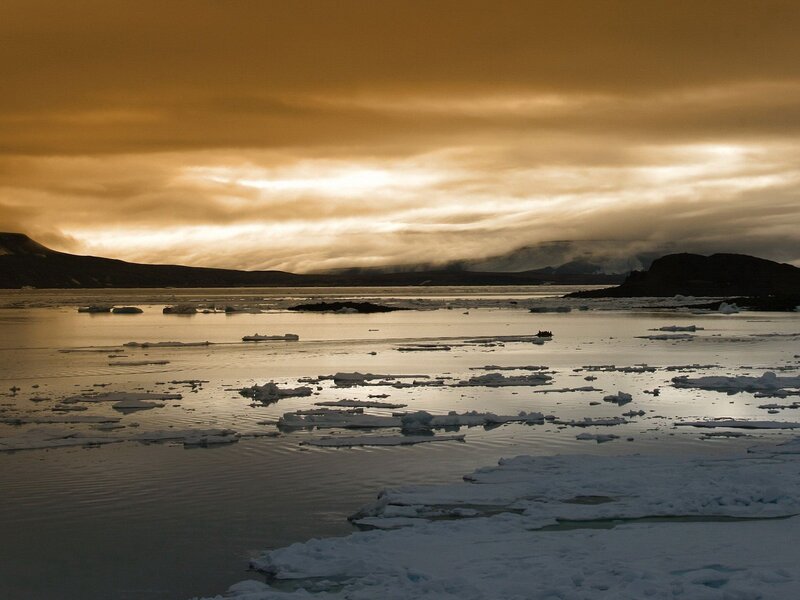 Arctic waters at sunset