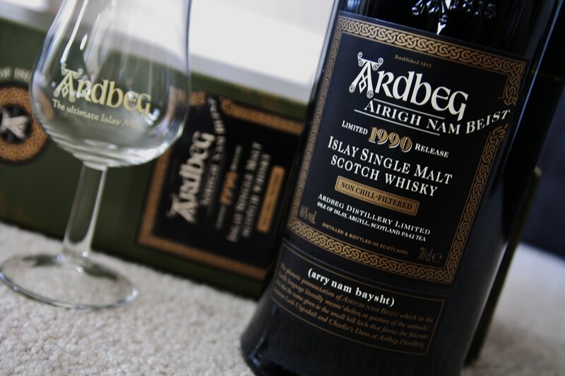 Ardberg whisky bottle and glass