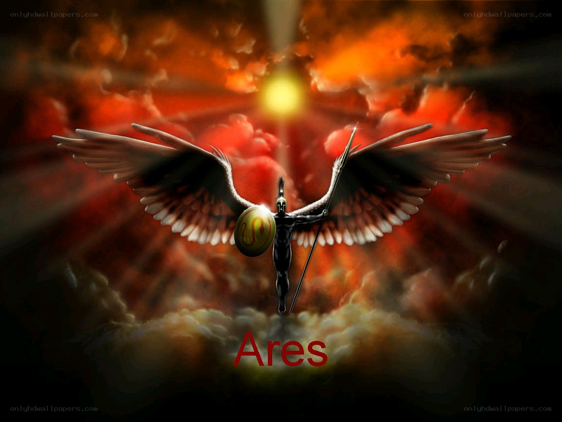 Ares with wings and spear