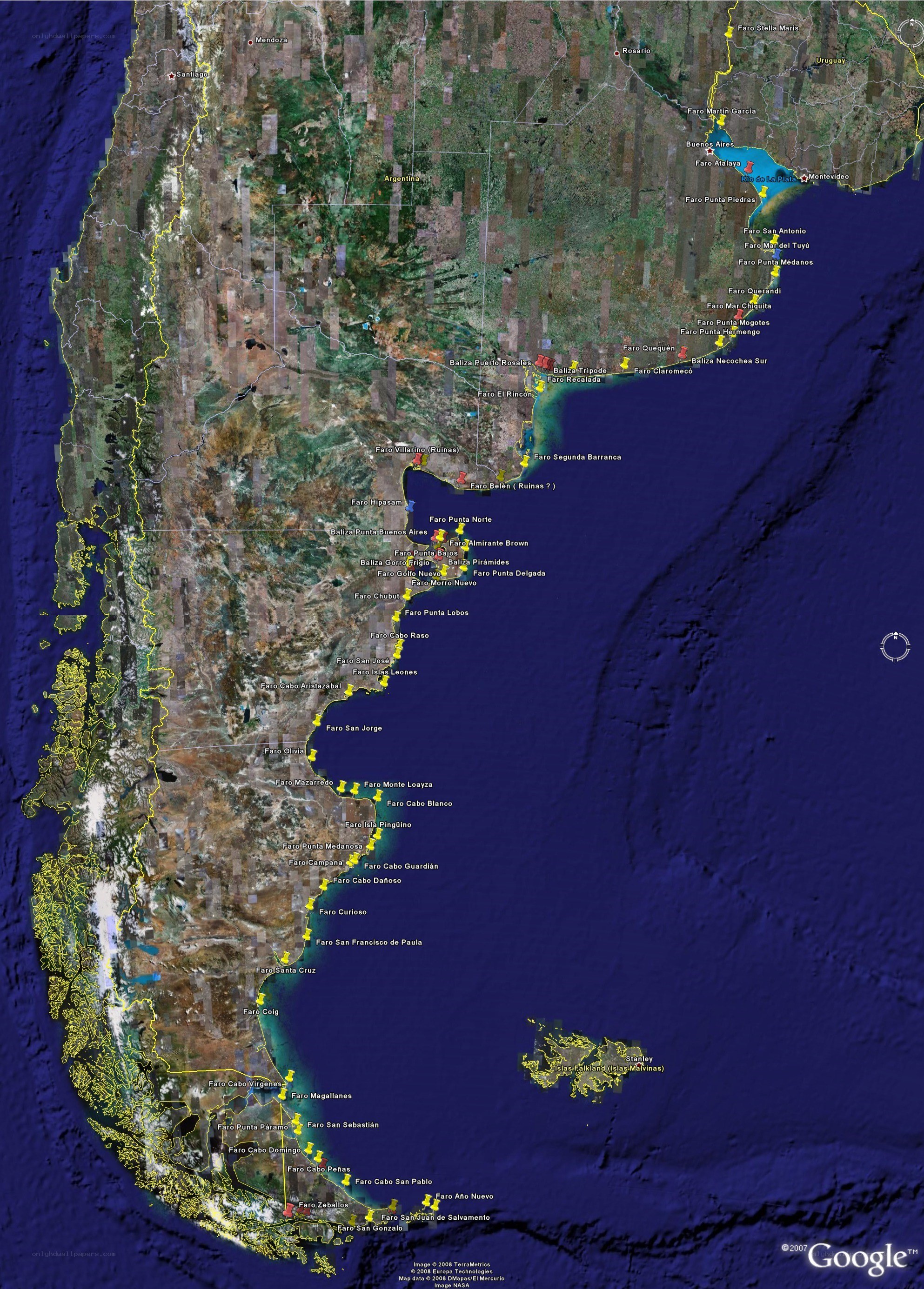 Argentina lighthouses map