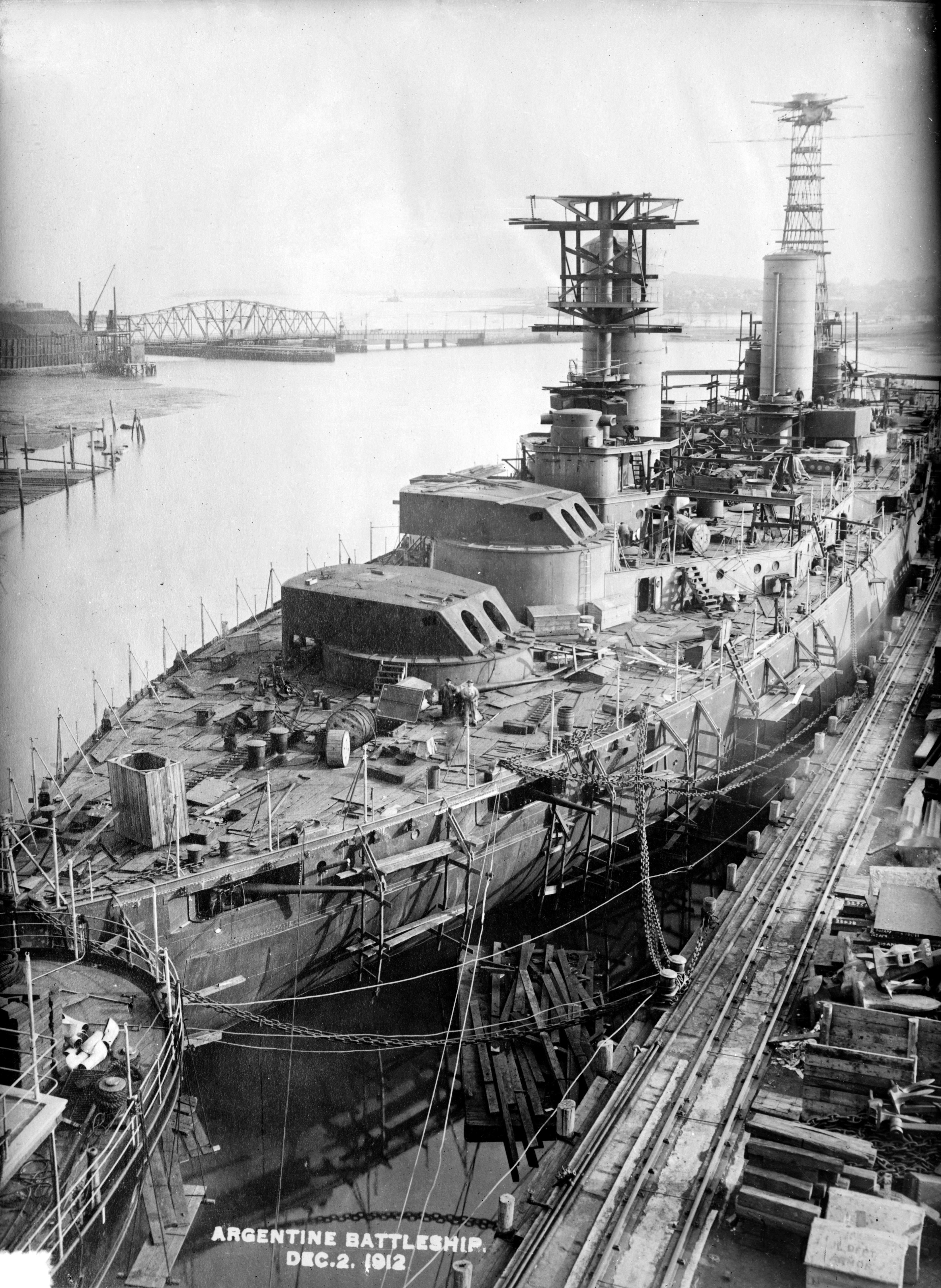 Argentine battleship in dry dock