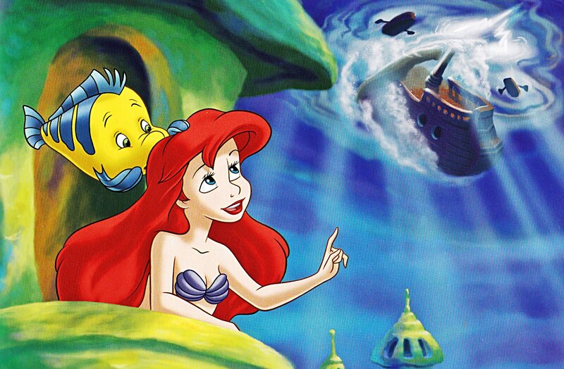 Ariel and Flounder Underwater — Red, Curious