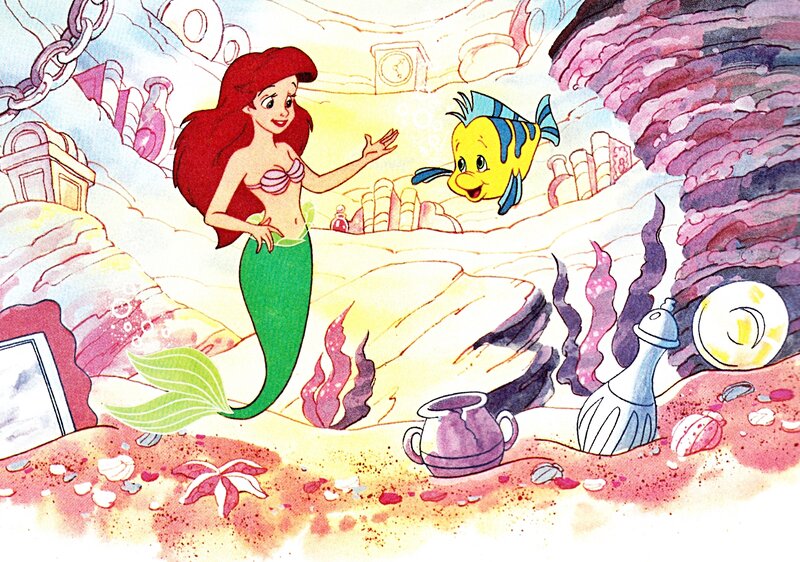 Ariel and Flounder Underwater — Red