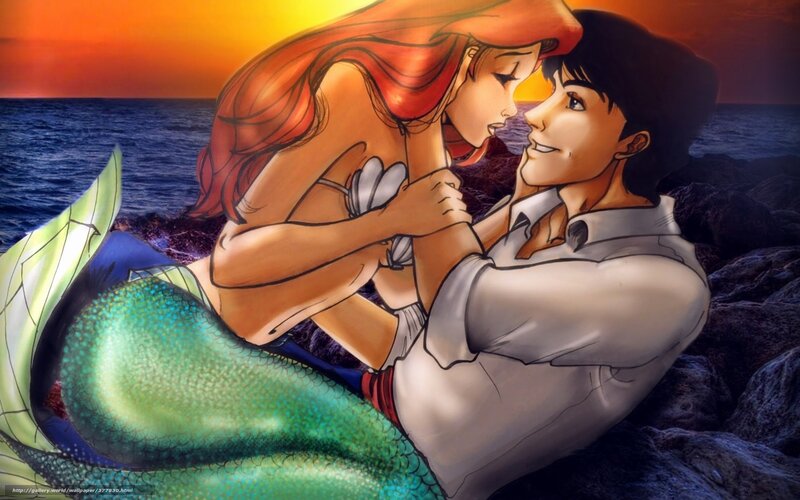 Ariel and Prince Eric on the shore