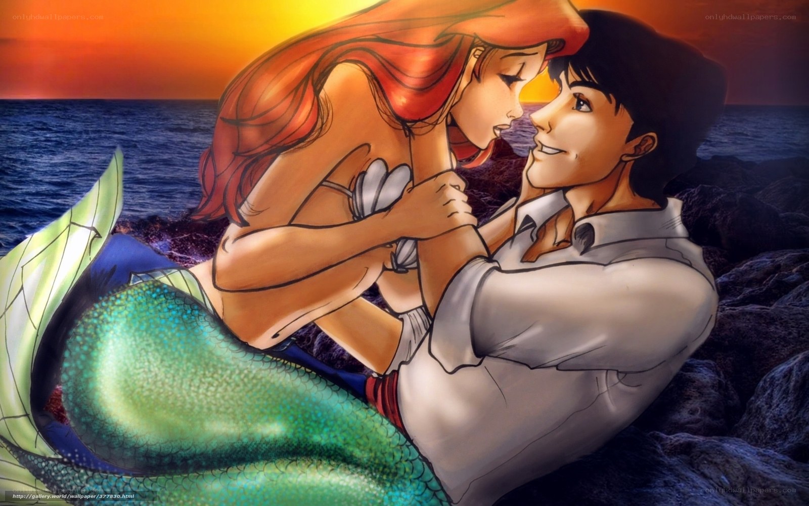 Ariel and Prince Eric on the shore