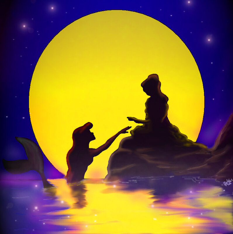 Ariel and the moonlit sea