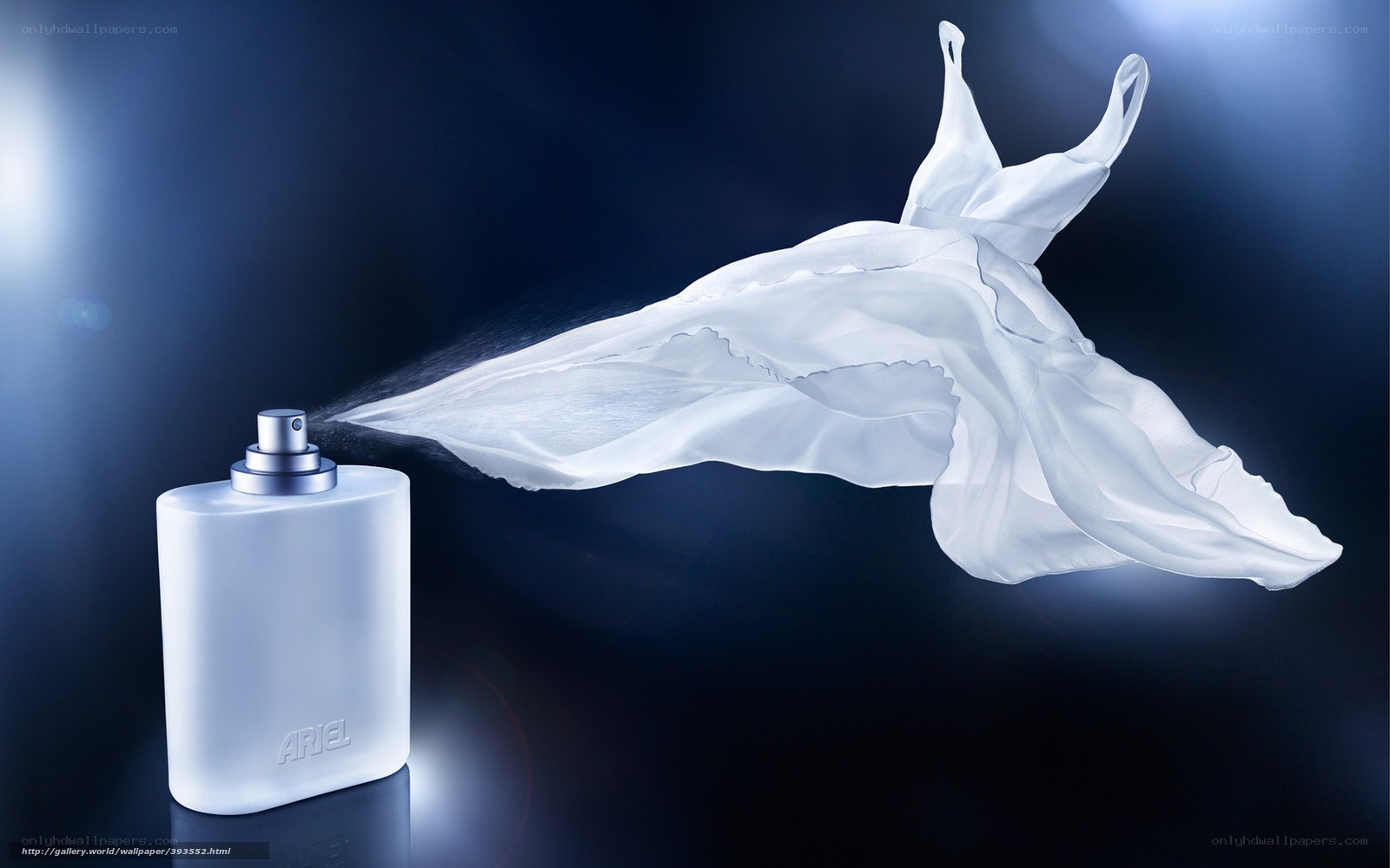 Ariel perfume bottle with flowing fabric