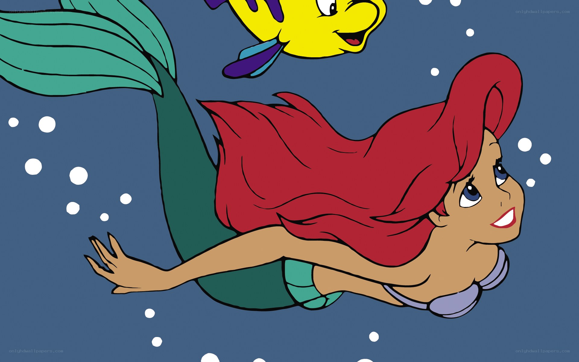 Ariel swimming with Flounder