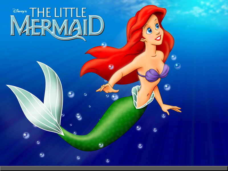 Ariel the Mermaid — Blue, Serene, Illustration, Bubbles
