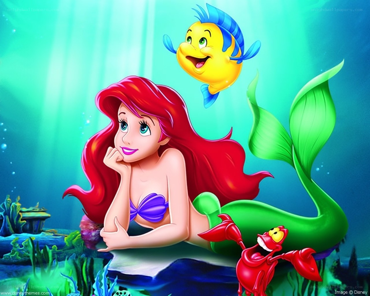 Ariel with Flounder and Sebastian