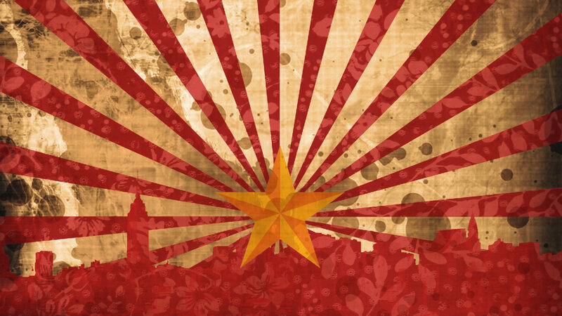 Arizona flag with city silhouette