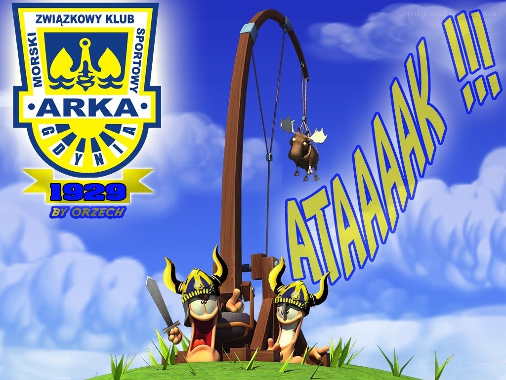 Arka Gdynia logo with cartoon scene