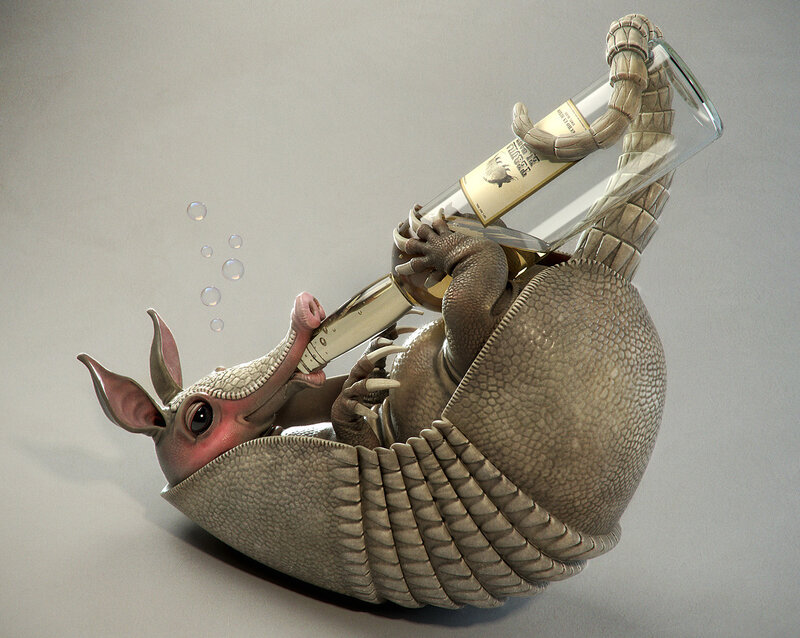 Armadillo Drinking from Bottle
