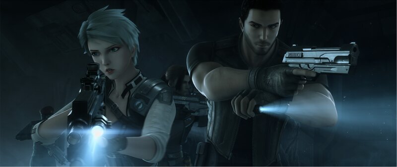 Armed Characters in Dark Corridor