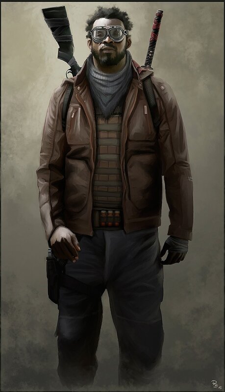 armed man with goggles
