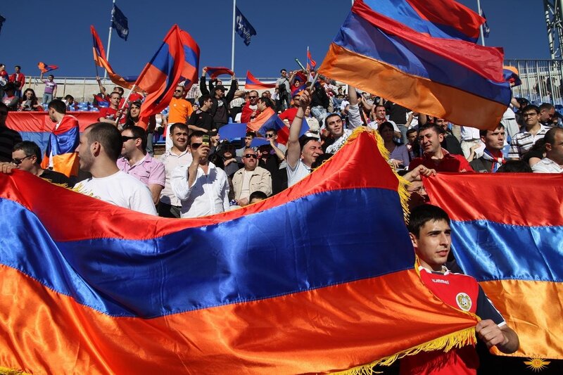 Armenian fans at a stadium