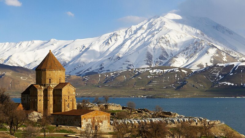 Armenian monastery by a lake