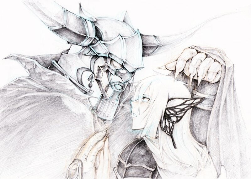 armor-clad warrior and elf