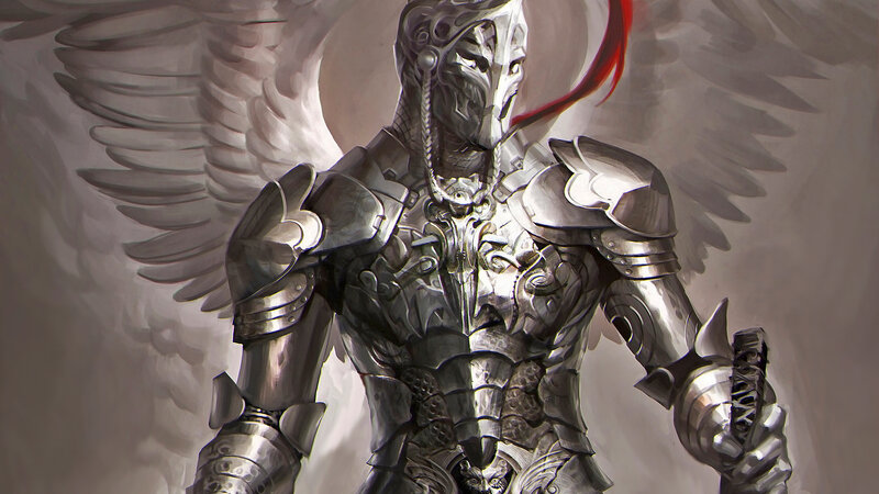 Armored Angel Warrior — Silver, Dramatic, Digital Art