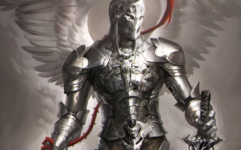 Armored Angel Warrior — Silver, Dramatic, Digital Art, Wings
